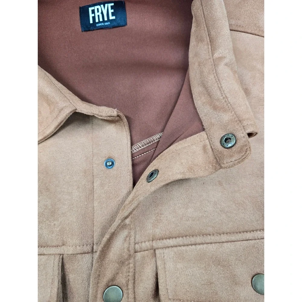 Frye Shirt Jacket Mens‎ 2XL Brown Faux Suede Snap Front Shacket Workwear